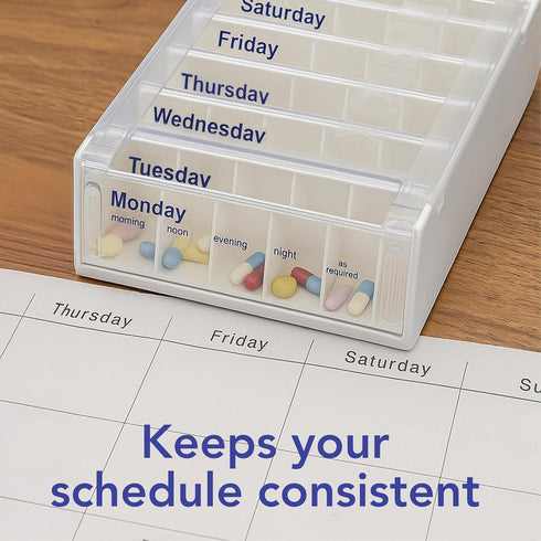 Patterson Medical 7 5 Weekly Pill Organiser Day Box with Daily Compartments Detachable, Portable Tablet Pots