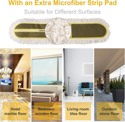 36" Commercial Dust Mop for Heavy Duty Floor Cleaning, Long Handle Duster Mop for Hardwood, Tiles, Green