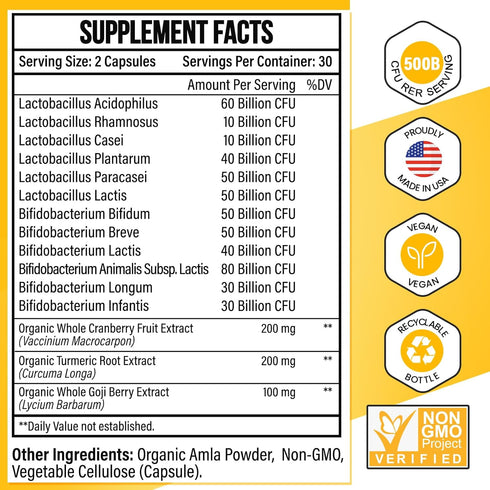 Probiotics for Men, 500 Billion CFU 12 Strains Mens Probiotic with Turmeric Cranberry & Goji, Gut Health for Men, Probiotics for Men Digestive Health, Bloating, Immune & Overall Health, 30-Day Supply