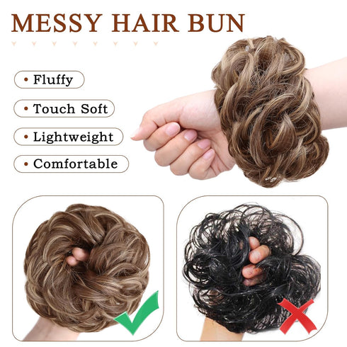 MORICA 1PCS Messy Hair Bun Hair Scrunchies Extension, Curly Wavy Synthetic Chignon Hairpieces for Women (12H24#)