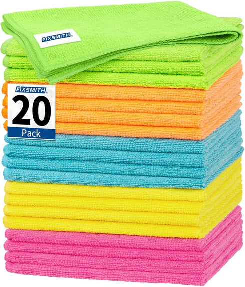 FIXSMITH Microfiber Cleaning Cloth, 20 Pack Lint-Free Reusable Shop Towels for Housekeeping, Kitchen, Car, 12"X12"