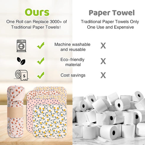Reusable Paper Towels Roll - 25 Packs Eco Friendly Washable Cotton Flannel, 10 X 10in Super Soft