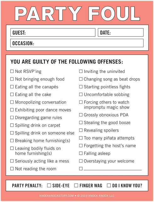 Knock Knock Party Foul Nifty Note, Checklist Memo Pad, 4 x 5.25-inches