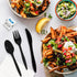50Pack Plastic Cutlery Packets, Knife Fork Spoon Napkin Sets, Individually Wrapped Black Plastic Cutlery for Delivery