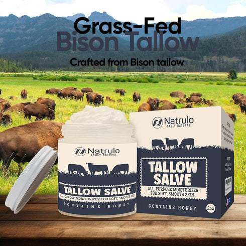 Beef Tallow Salve All Natural Grass Fed Beef Tallow & Honey All Purpose Balm Moisturizing Body Salve Great for Eczema, Cracked, Dry, Itchy, Irritated Skin Skin Repair Skincare Made in USA