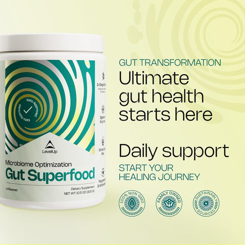 LevelUp Gut Superfood, Fiber Supplement for Leaky Gut, Digestive Problems, Gluten-Free, Total Gut Health (Unflavored)