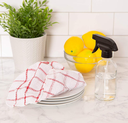 DII Windowpane Dishrag Set, Scrubber Dishcloths Collection, 12x12, White/Red Stripe, 6 Piece