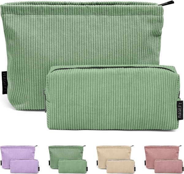 MAGEFY Makeup Bag, 2 PCS Corduroy Makeup Bag for Purse, Cute Travel Cosmetic Pouch for Women and Essentials