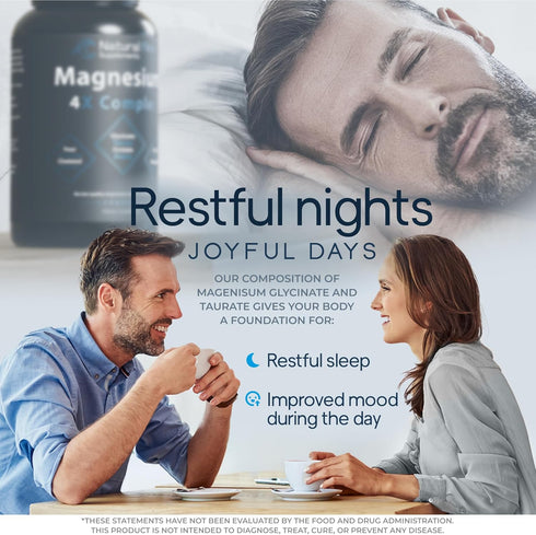 Natural Flow 4X Magnesium Supplement, 120 Capsules Magnesium Glycinate, Taurate, Malate, Orotate Complex for Calm Sleep