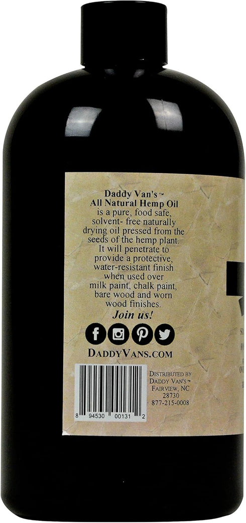 Daddy Van's All Natural Hemp Oil Wood Finish and Restorer, Food Safe, Chemical Free, Zero VOC, 16 oz