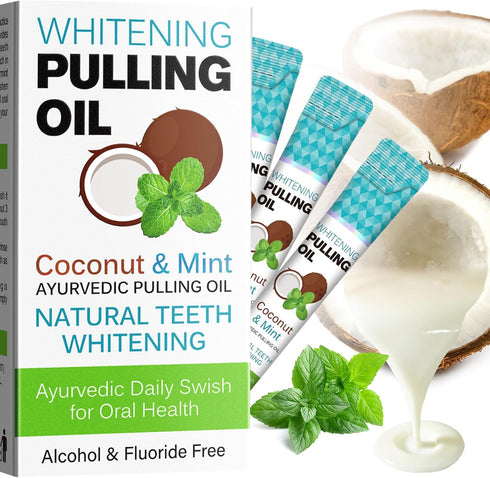 SDJUFEI Coconut Pulling Oil, Oil Pulling Travel Sachets 20Pcs, Mint Oil Pulling Mouthwash