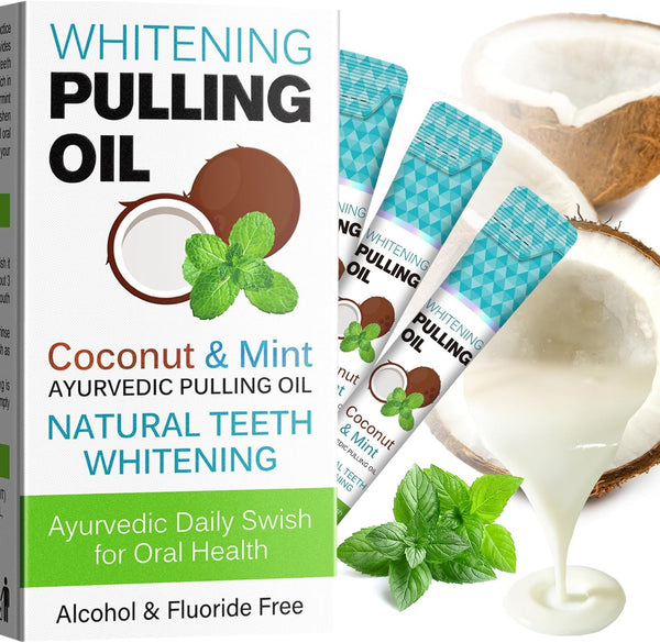 SDJUFEI Coconut Pulling Oil, Oil Pulling Travel Sachets 20Pcs, Mint Oil Pulling Mouthwash