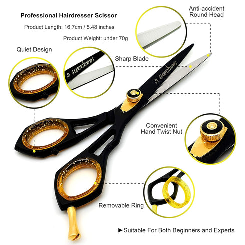 Saaqaans SQR-01 Professional Hairdressing Scissor - Perfect for Salon/Barber/Home Use with Black Pouch
