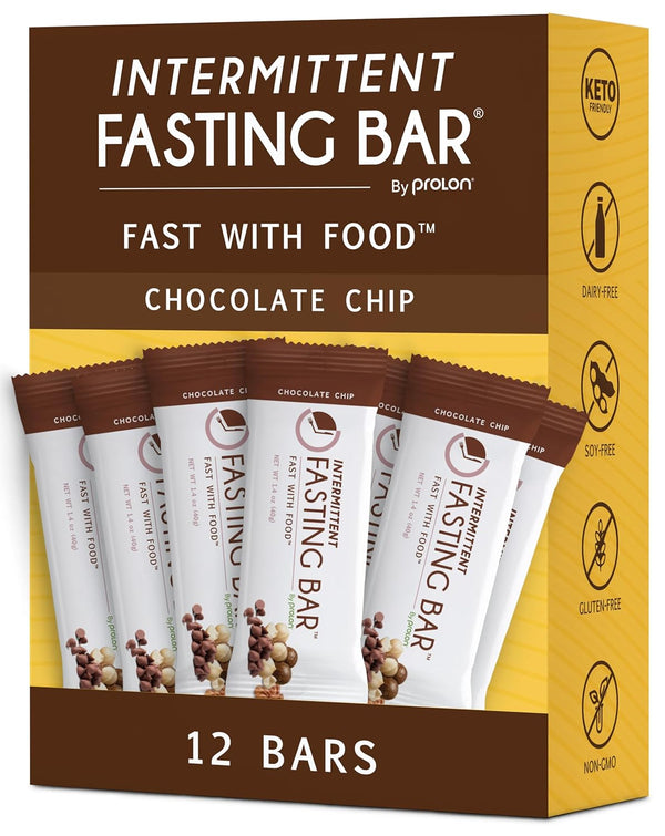 Prolon Fast Bars | Keto, Gluten Free, Dairy Free, Plant Based Protein, Intermittent Fasting Bars | Chocolate Chip, 12 Ct