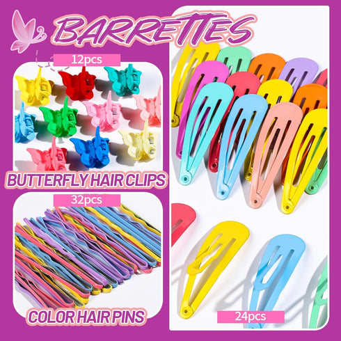 Teenitor Elastic Hair Ties, Hair Accessories for Girls, Colorful Baby Elastic Hair Bands Set with Clips