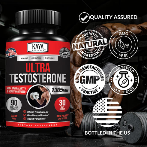 Kaya Naturals Ultra Testosterone - Men's Booster with Tongkat Ali, Horny Goat Weed, Tribulus - 90 Count
