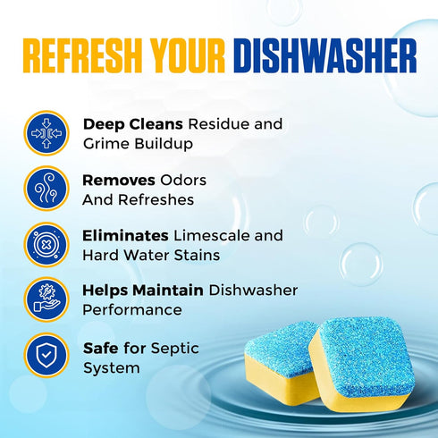 Dishwasher Cleaner Tablets - Lemon-Scented Heavy Duty Cleaning Descaler Pods for Optimal Performance (24 Tablets)