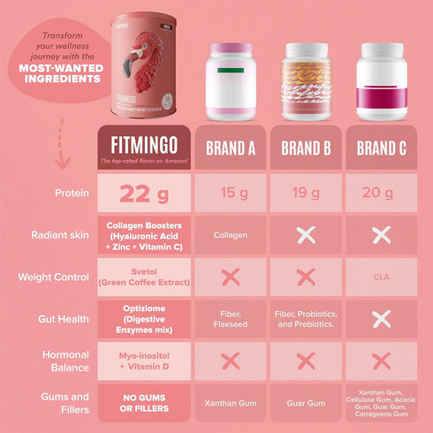 BIRDMAN Fitmingo Vegan Protein Powder for Women | 22g Plant Based Mocha Protein, Inositol, Collagen Boosters, Vitamins,