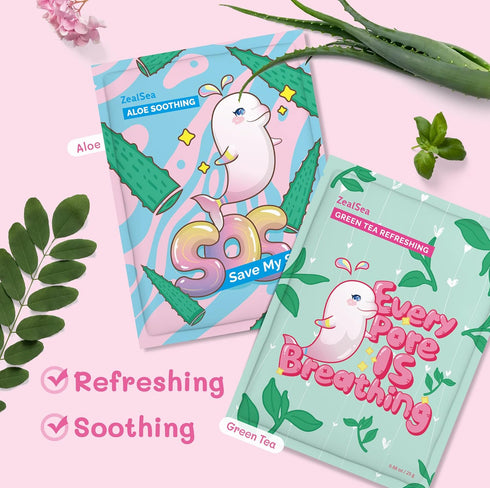 ZealSea Sheet Mask Skin Care, Pack of 7 Beauty Facial Masks, Hydrate, Brighten, Moisturize for All Skin Types