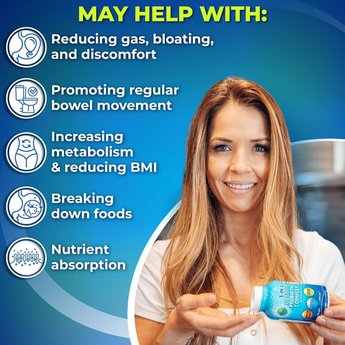Probiotics with Digestive Enzymes and Prebiotic for Gut Health - 3-in-1 Vegan Multi Enzyme Complex for Women and Men