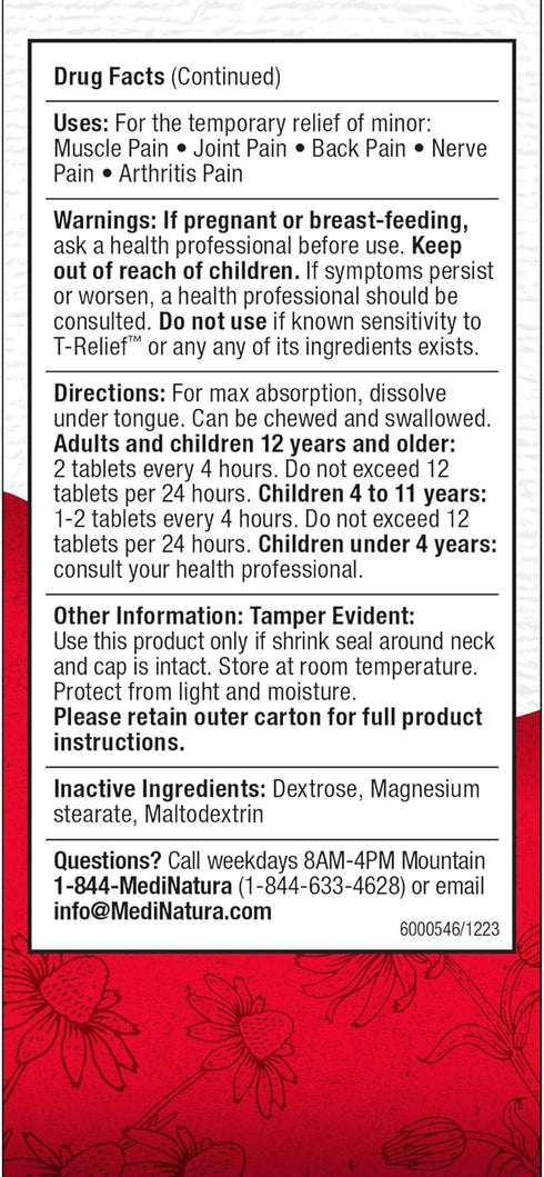 T-Relief Arnica +12 Natural Actives, Fast-Acting Formula, 100 Tablets