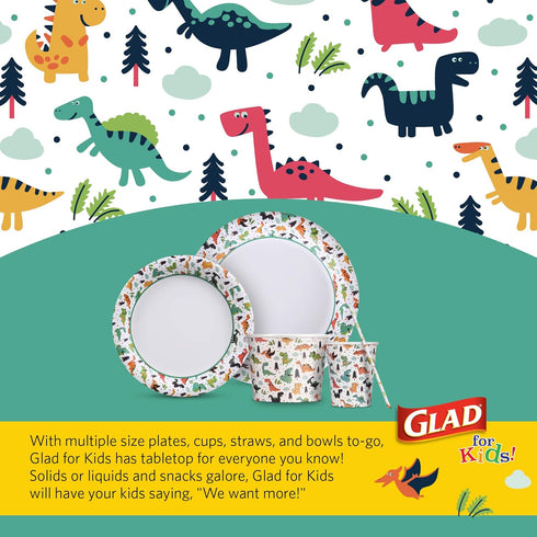 Glad for Kids Dinosaur Party Supplies, Heavy Duty Disposable Paper Snack Bowls with Lids, 12 Ounce - 20 Count