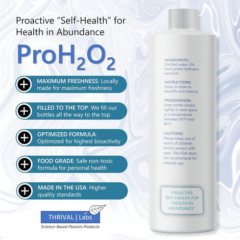 ProH2O2 3% 32 oz Food Grade Hydrogen Peroxide Natural Cleaner & Disinfectant Suitable for Household Use Ideal