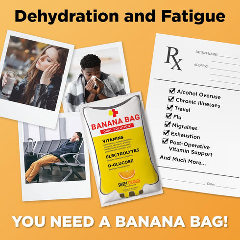 Banana Bag Oral Solution, Sweet Orange (5-Pack), Pharmacist Formulated Electrolyte Vitamin Recovery Drink
