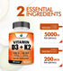 American Standard Supplements Vitamin D3 5000 IU (125mcg) Plus K2 (MK7) 200mcg, 120 Capsules, Gluten Free