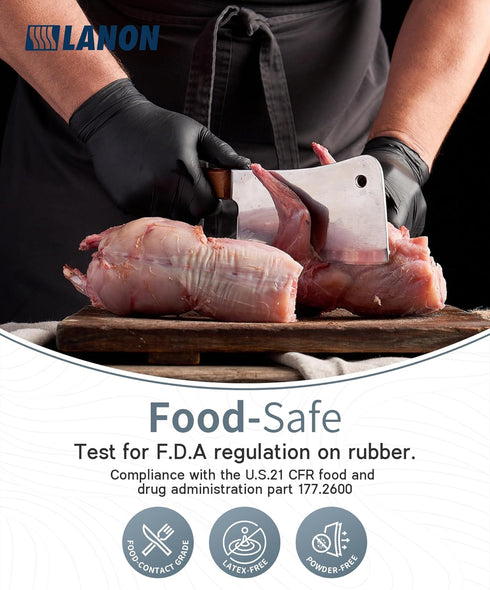 LANON Food Safe Disposable Nitrile Gloves, Latex-Free, Powder-Free, Textured Fingertips for Cooking