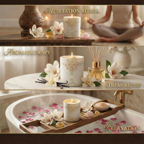 Healing Crystal Candle Gift for Women - Vanilla Cashmere Luxury Soy Candle with Crystals - Rose Quartz & Citrine
