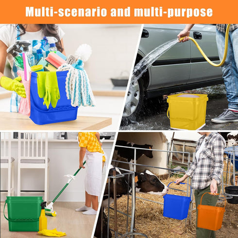 Mifoci 4 Pcs Plastic Bucket, 5 Quart Square Cleaning Bucket, Utility Small Pail with Handle for House Cleaning