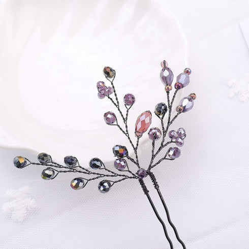 Kercisbeauty Purple Beaded Hair Pins - Pack of 3 Bridal Accessories for Wedding, Prom, Evening Party, Violet Hair Piece