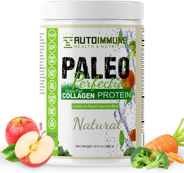 Paleo Perfection Natural Grass Fed Beef Collagen Protein Powder - 300g for Men & Women w/ Apple Fiber, Carrot, Broccoli