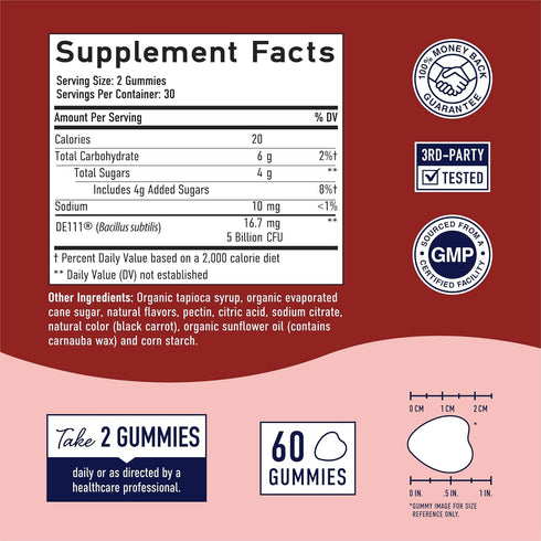 SMNutrition Organic Probiotics Gummies, 5 Billion CFU, 60 Ct for Digestive Health & Immune Support
