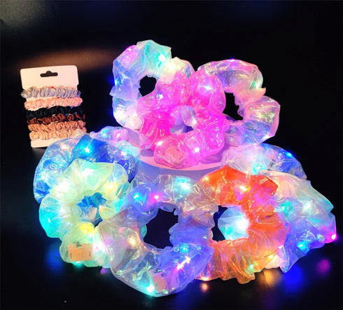 Light Up Scrunchies for Halloween Party, LED Hair Ties for Women & Girls, Glow in the Dark Festival Accessories