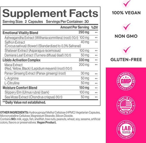 HerAur 60CT Vaginal Moisture & Libido Booster for Women - Stress Relief, Hormone Balance, Desire & Mood - Ashwagandha