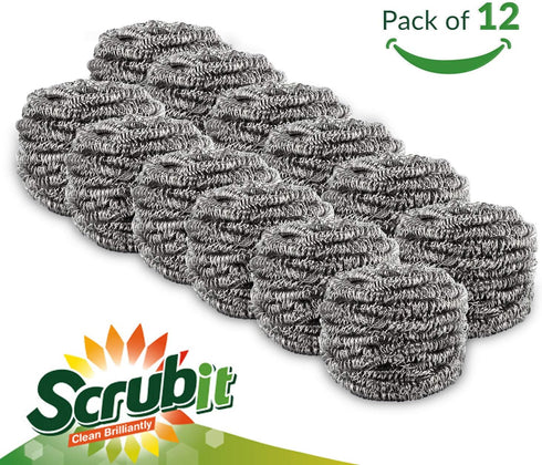 12 Pack Stainless Steel Scourers by Scrub It, Steel Wool Scrubber Pad for Dishes, Pots, Pans, Ovens, Kitchen Cleaning