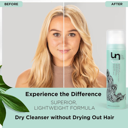 unwash Dry Cleanser - Dry Shampoo for All Hair Types, 3.3 oz, Refresh Hair & Absorb Excess Oil