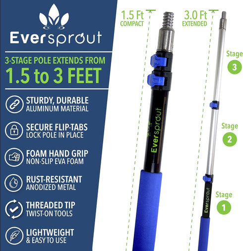 EVERSPROUT Cobweb Duster and Extension-Pole Combo, 1.5-to-3 Foot (8-10 Ft Standing Reach, Medium-Stiff Bristles)