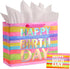 13" Large Birthday Gift Bag with Tissue Paper and Greeting Card, Colorful Gift Bag for Kids, Women, Mom