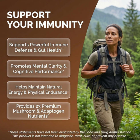 Immunity 90 Organic Turkey Tail Mushroom Supplement Capsules | Lions Mane Cordyceps Reishi Chaga + Ashwagandha Stress
