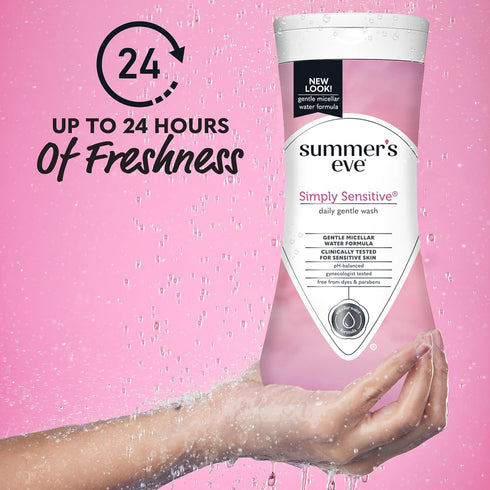Summer's Eve Simply Sensitive Daily Gentle All Over Feminine Body Wash, Removes Odor, Feminine Wash pH Balanced, 15 fl oz