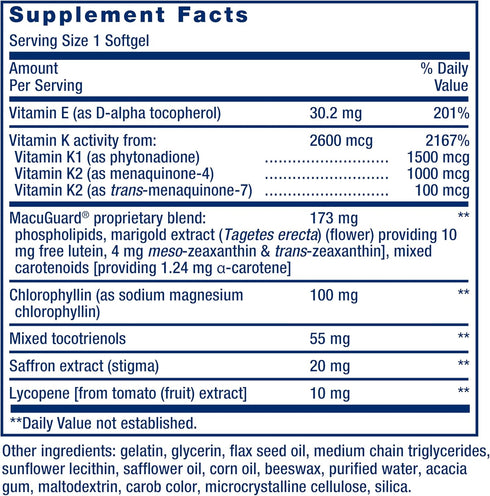 K1 K2, 1 30 Life Extension Once-Daily Health Booster, Vitamins E, & phospholipids, Fat-Soluble nutrients for Eye
