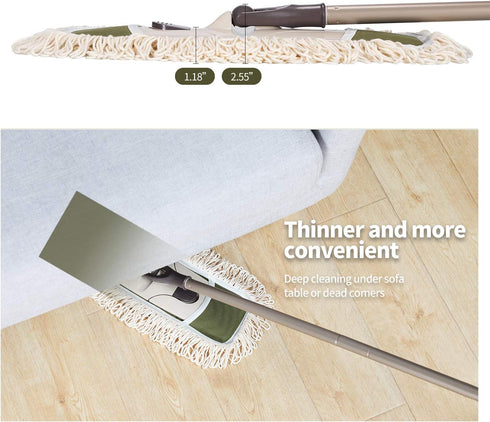 Eyliden Dust Mop with 2 Reusable Washable Pads, Height Adjustable Handle for Wet & Dry Floor Cleaning