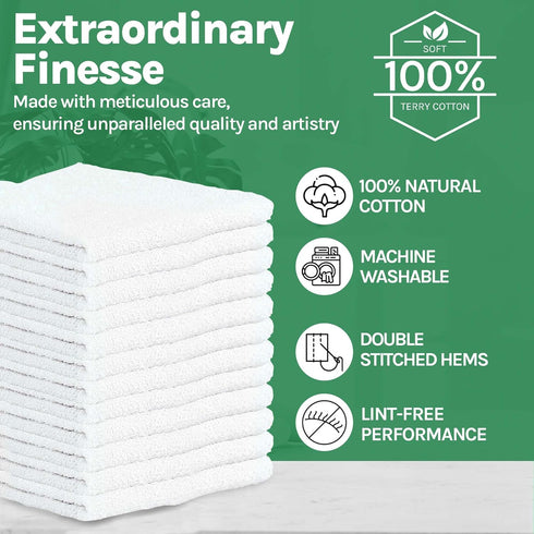 24 Pack 16x19 Bar Mop Towels, White Absorbent Cotton Kitchen Towels for Home, Restaurant, Bar Glass Cleaning - 30 oz