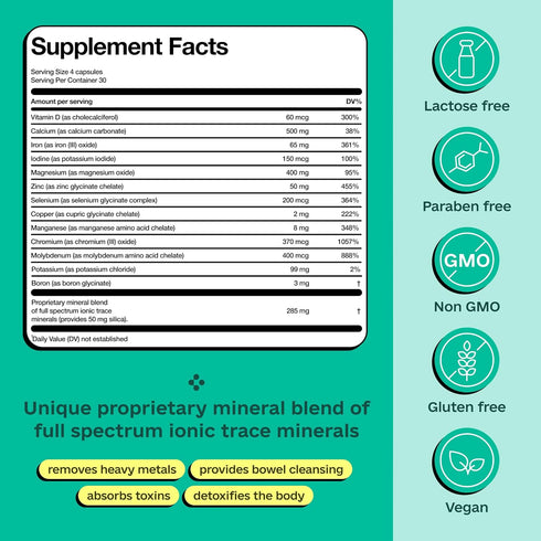Premium Blend of 52 Trace Minerals Complex - 120 Organic Capsules, Full Spectrum Ionic Mineral Blend