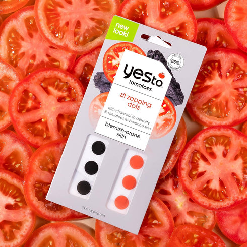 Yes To Tomatoes Detoxifying Charcoal Zit Zapping Dots, 24 Paraben & Cruelty-Free Pimple Patches for Blemish Skin