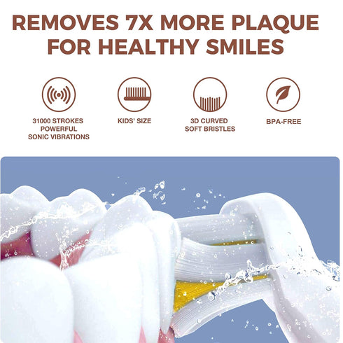 Vekkia Sonic Rechargeable Kids Electric Toothbrush, 3 Modes, 24000 Strokes, IPX7 Waterproof, 2-Min Timer, Yellow