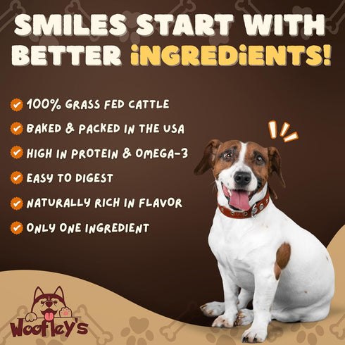 Woofley's 12 Inch (8 Count) Beef Collagen Sticks for Dogs Bully Stick Rawhide Alternative Dog Chews No Hide Bones